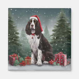 Imã Springer Spaniel Dog no Natal da Neve