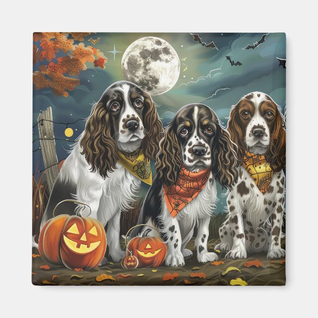 Imã Springer Spaniel Halloween Assustador (Frente)