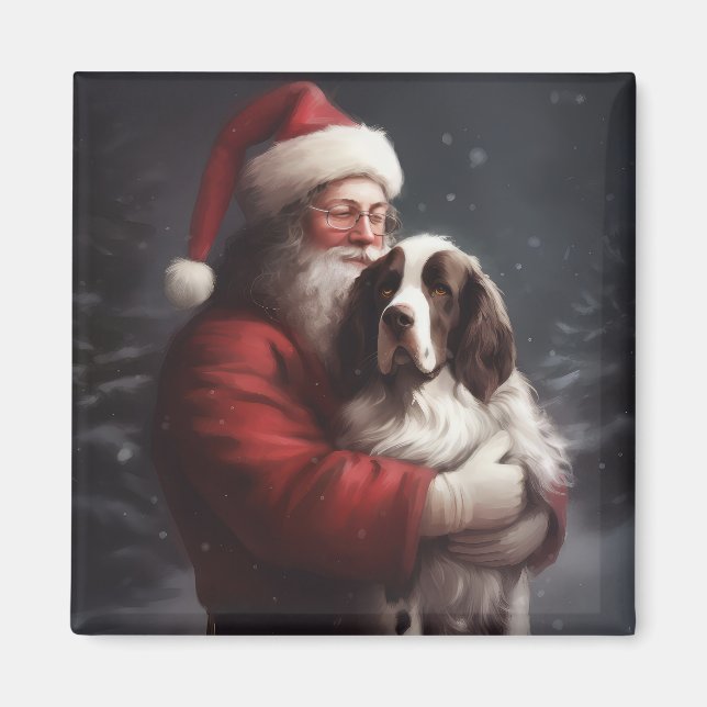 Imã Springer Spaniel Papai Noel Natal Festivo (Frente)