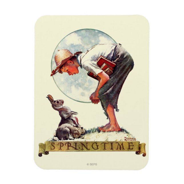 Ímã Springtime, garoto de 1935 com coelho (Vertical)