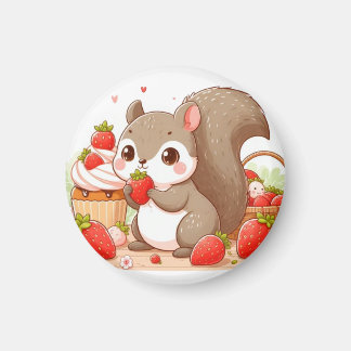 Imã Squirrel eating strawberry