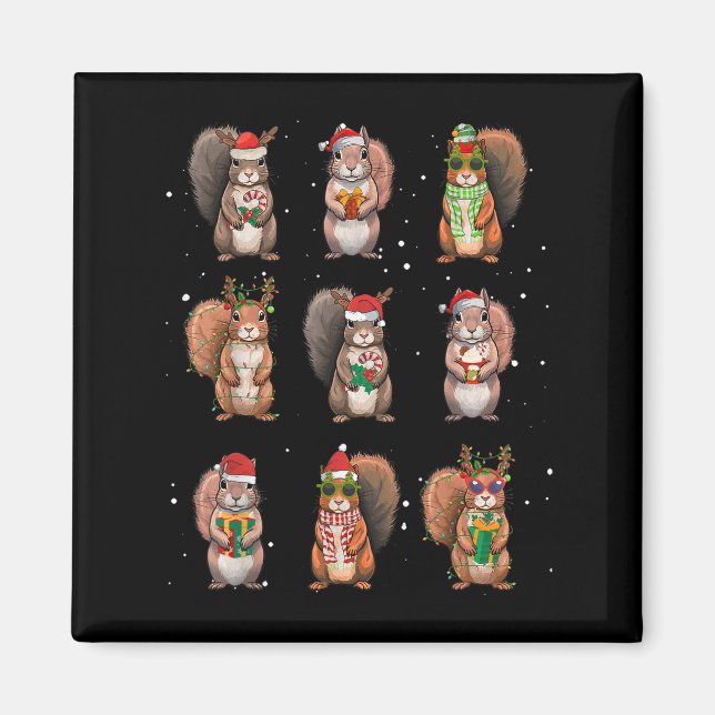 Imã Squirrels Christmas Lights Decor Funny Squirrel Lo (Frente)