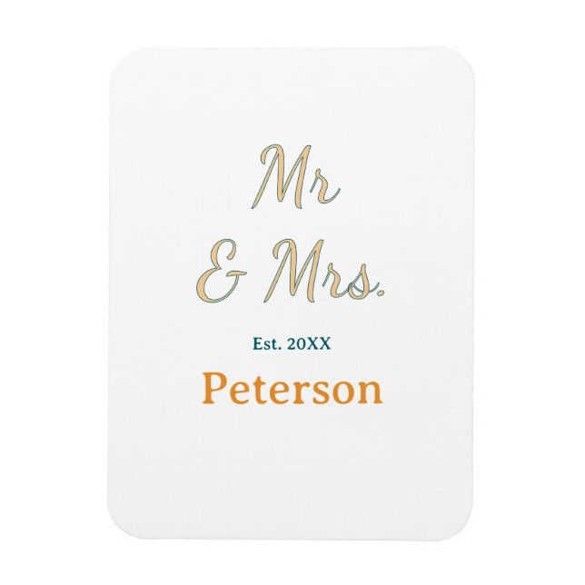 Ímã Sr e Sra adicionam data ano presente casamento nom (Vertical)