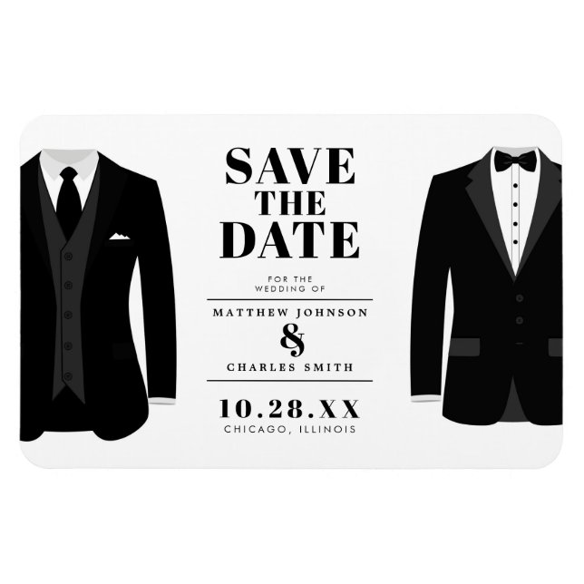 Ímã Sr. & Mr. Modern Black Wedding Tux - Salvar a Data (Horizontal)