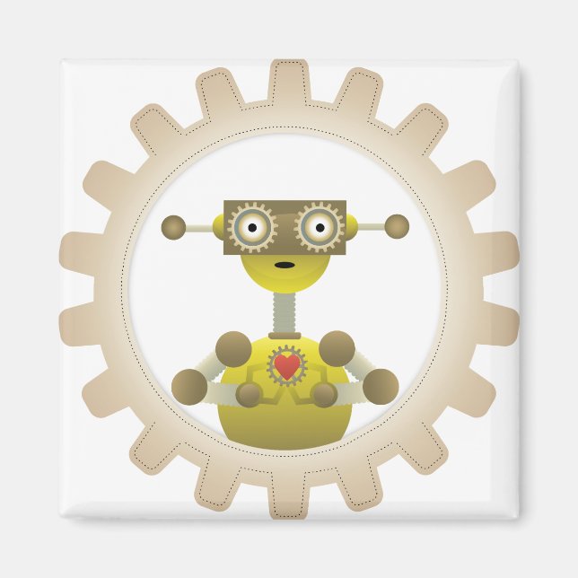 Imã Sr. Robot com Steampunk Gear Heart Magnet (Frente)