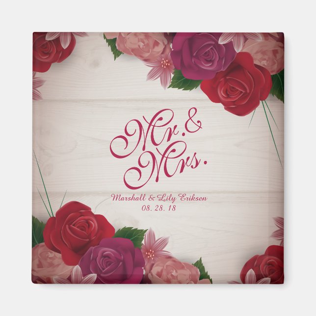 Imã Sr. & Sra. Elegant Floral Wedding Magnet (Frente)