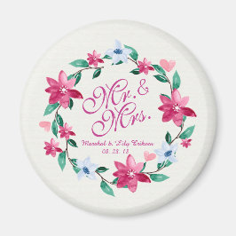 Imã Sr. & Sra. Elegant Floral Wedding | Magnet