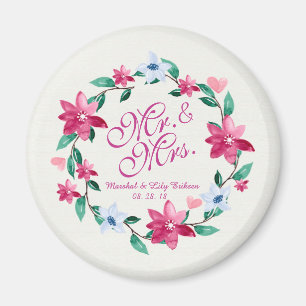 Imã Sr. & Sra. Elegant Floral Wedding   Magnet