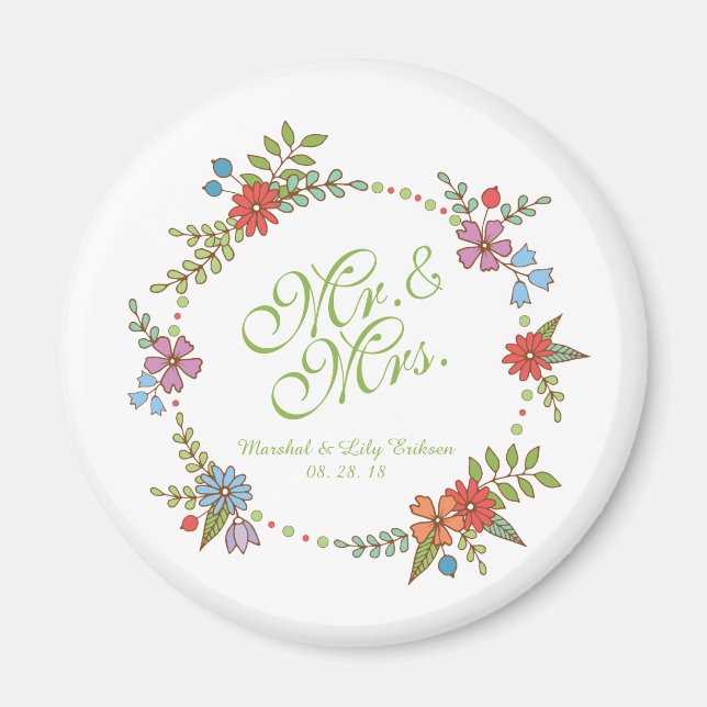 Imã Sr. & Sra. Elegant Floral Wedding | Magnet (Frente)