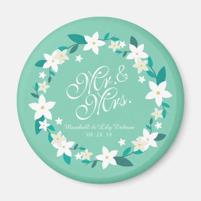 Imã Sr. & Sra. Elegant Floral Wedding | Magnet (Frente)