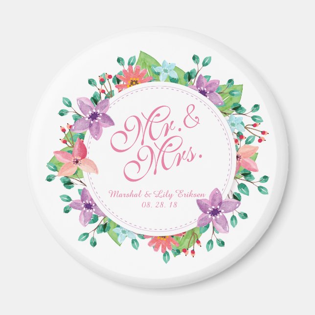 Imã Sr. & Sra. Elegant Floral Wedding | Magnet (Frente)