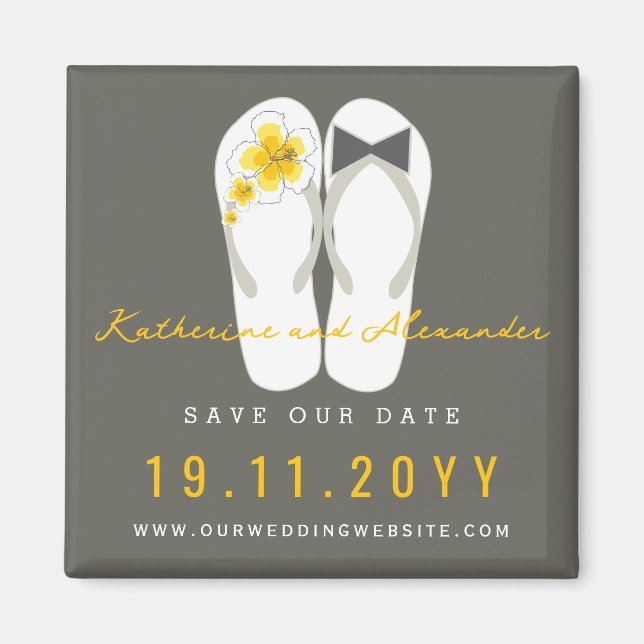 Imã Sr & Sra Flip Flops Hibiscus Casamento Salve A Dat (Frente)