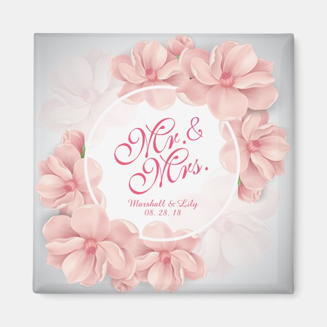 Imã Sr. & Sra. Floral Watercolor Wedding | Magnet (Frente)