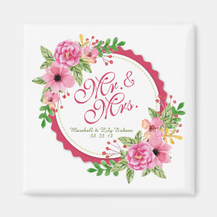 Imã Sr. & Sra. Floral Watercolor Wedding   Magnet