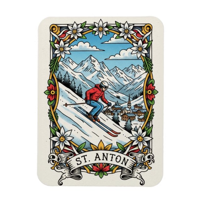 Ímã St. Anton Áustria Esquiador Esquiando (Vertical)