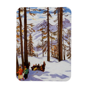 Ímã St. Moritz Esquiadores Vintage Elegância Alpina Ar