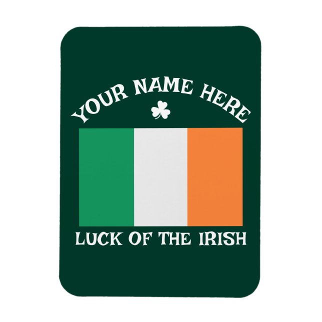 Ímã St Patrick's Day Ireland Flag Custom Name Shamrock (Vertical)