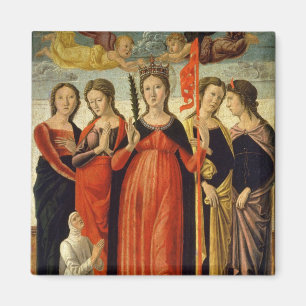 Imã St Ursula e quatro santos (tempera no painel)