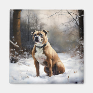 Imã Staffordshire Bull Terrier Deixe Cair a Neve Natal