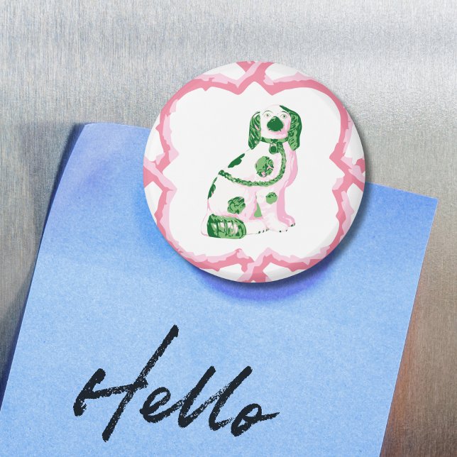 Imã Staffordshire Dog Opt 2 in Pink and Green Magnet (Criador carregado)