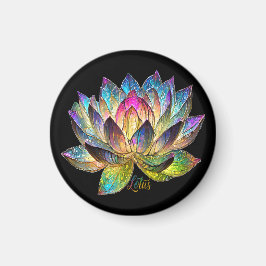 Imã Stained Glass Colorful Lotus Flower on Black