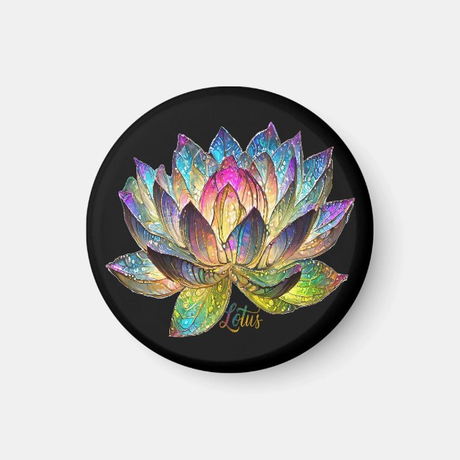 Imã Stained Glass Colorful Lotus Flower on Black (Frente)