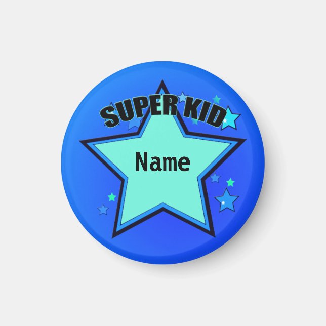 Imã Star Super Kid Name - Magnético Azul Pequeno (Frente)