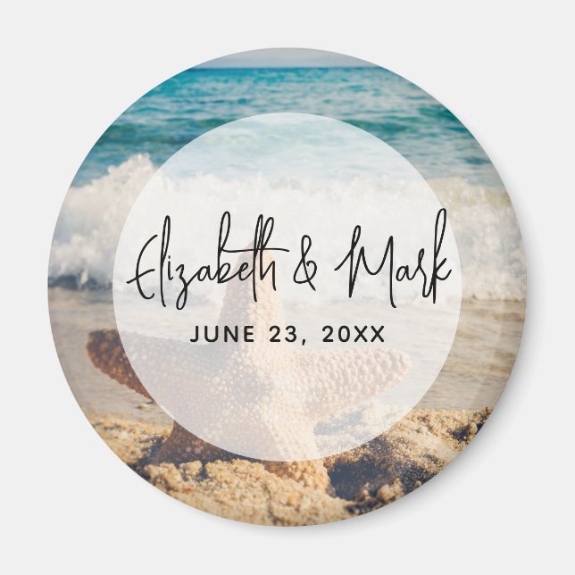 Imã Starfish em um casamento com fotos de Sandy Beach (Frente)