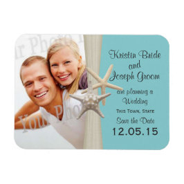 Ímã Starfish Rustic Aqua Blue Salve a Foto da Data
