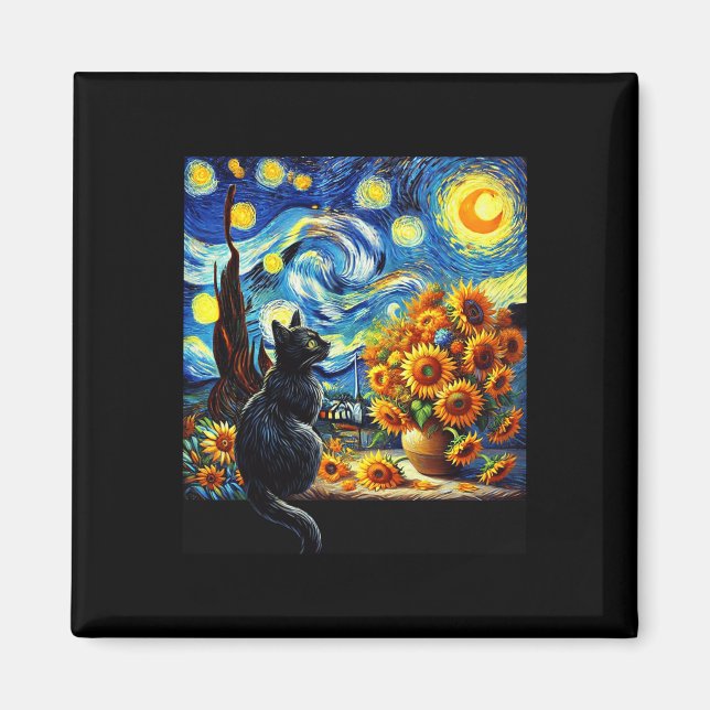 Imã Starnight Vincent Van Gogh Sunflower Cat Lover (Frente)