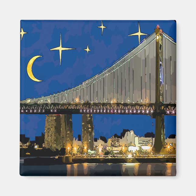 Imã Starry Night Ben Franklin Bridge (Frente)