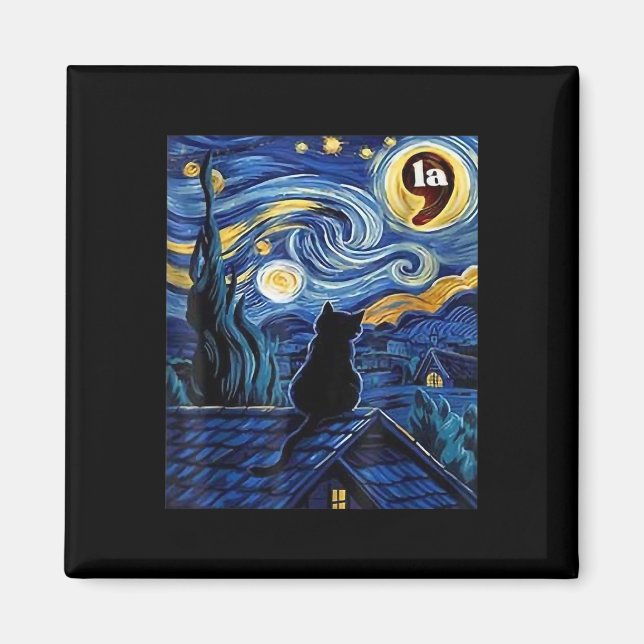 Imã Starry Night Black Cat Comma La Kamala Harris (Frente)