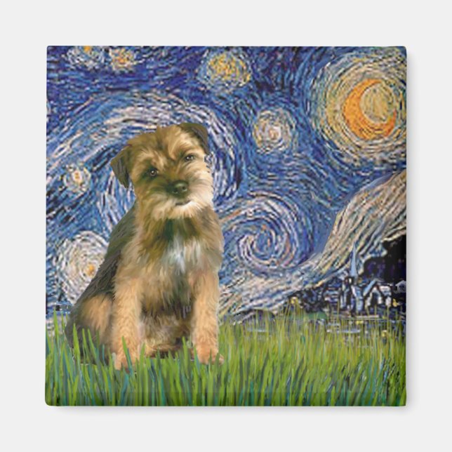 Imã Starry Night - Border Terrier #1 (Frente)