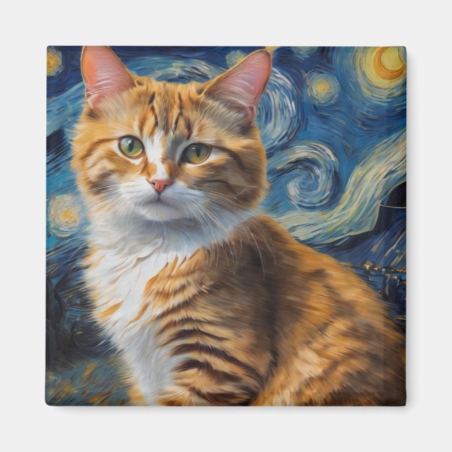 Imã Starry Night Cat (Frente)
