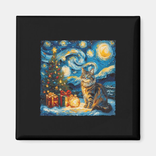 Imã Starry Night Christmas Forest Art Van Go (Frente)