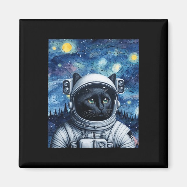 Imã Starry Night Cosmic Cat Astronauta Art (Frente)