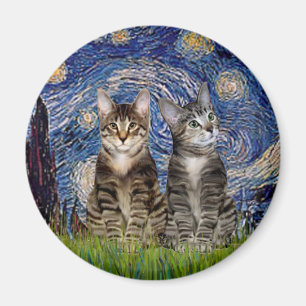 Imã Starry Night - Dois Gatos Tigre Tabby