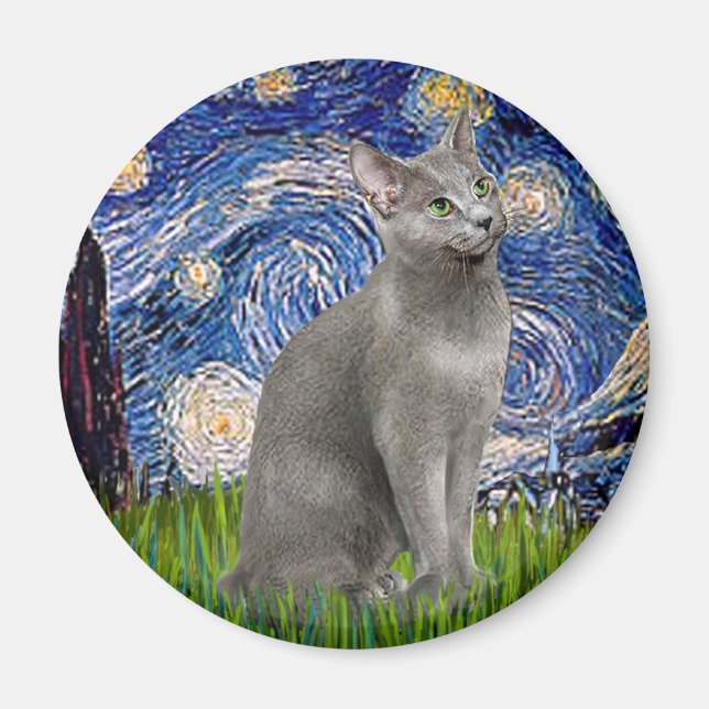 Imã Starry Night - gato azul russo (Frente)