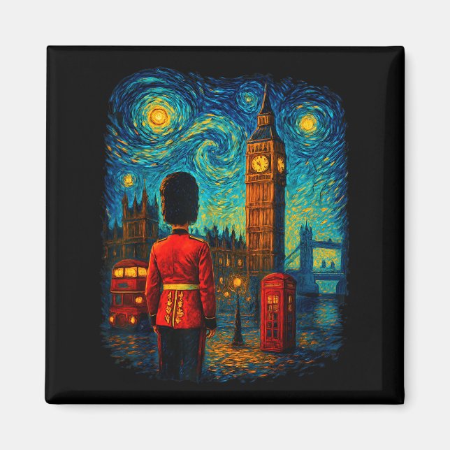 Imã Starry Night London Red Telephone Box Queen's Guar (Frente)