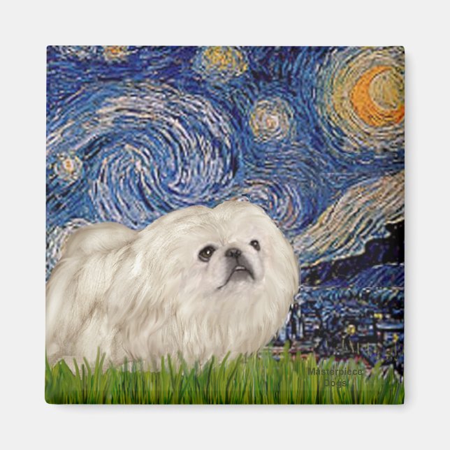 Imã Starry Night - Pekingese Branco 4 (Frente)