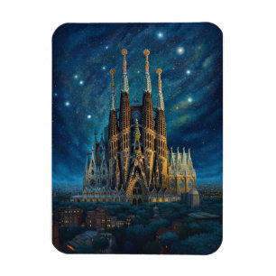 Ímã Starry Night Sobre Sagrada Familia Barcelona