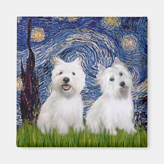 Imã Starry Night - Westies (dois) (Frente)