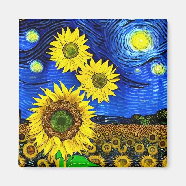 Imã Starry Sunflower Night Magnet (Frente)