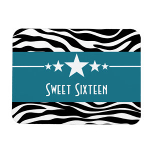 Ímã Stars Zebra Print Sweet 16 Magnet, Azul