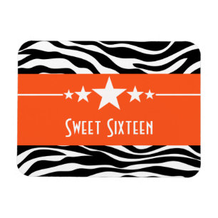 Ímã Stars Zebra Print Sweet 16 Magnet, Laranja