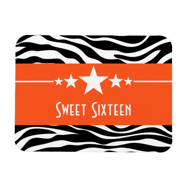Ímã Stars Zebra Print Sweet 16 Magnet, Laranja (Horizontal)