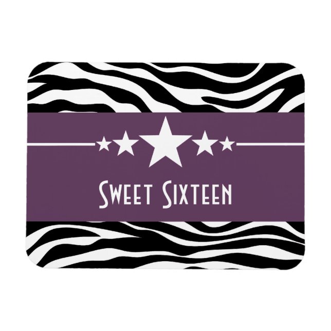 Ímã Stars Zebra Print Sweet 16 Magnet, Purple (Horizontal)