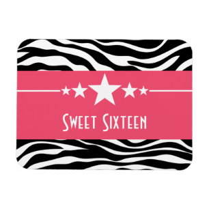 Ímã Stars Zebra Print Sweet 16 Magnet, rosa