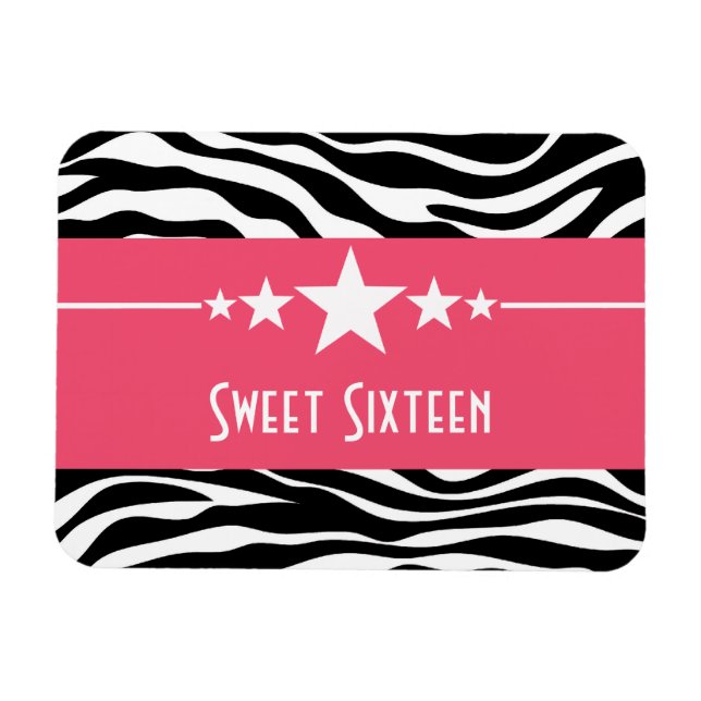 Ímã Stars Zebra Print Sweet 16 Magnet, rosa (Horizontal)