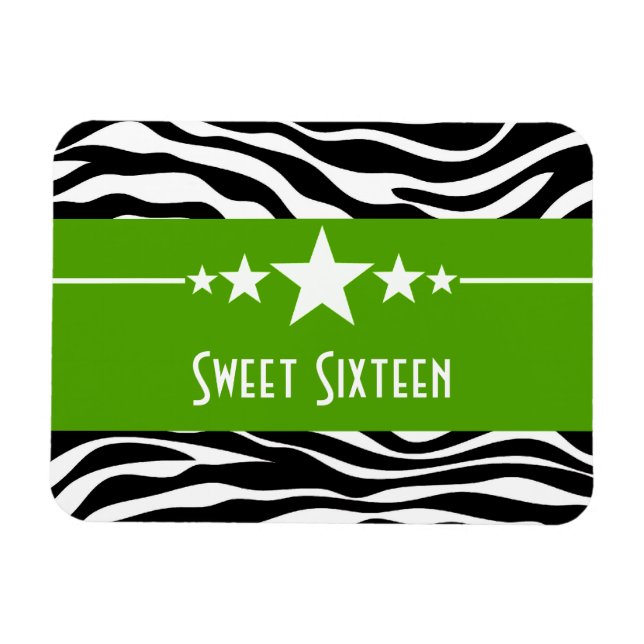 Ímã Stars Zebra Print Sweet 16 Magnet, Verde (Horizontal)